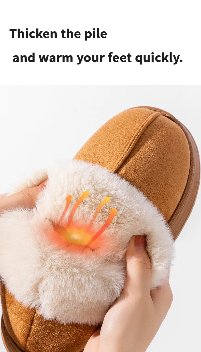 2025 High Quality of  Women's Fashion Snow Boots Fluffy Plush Faux Fur Soft Slippers Winter Indoor Comfortable Home men's Shoes